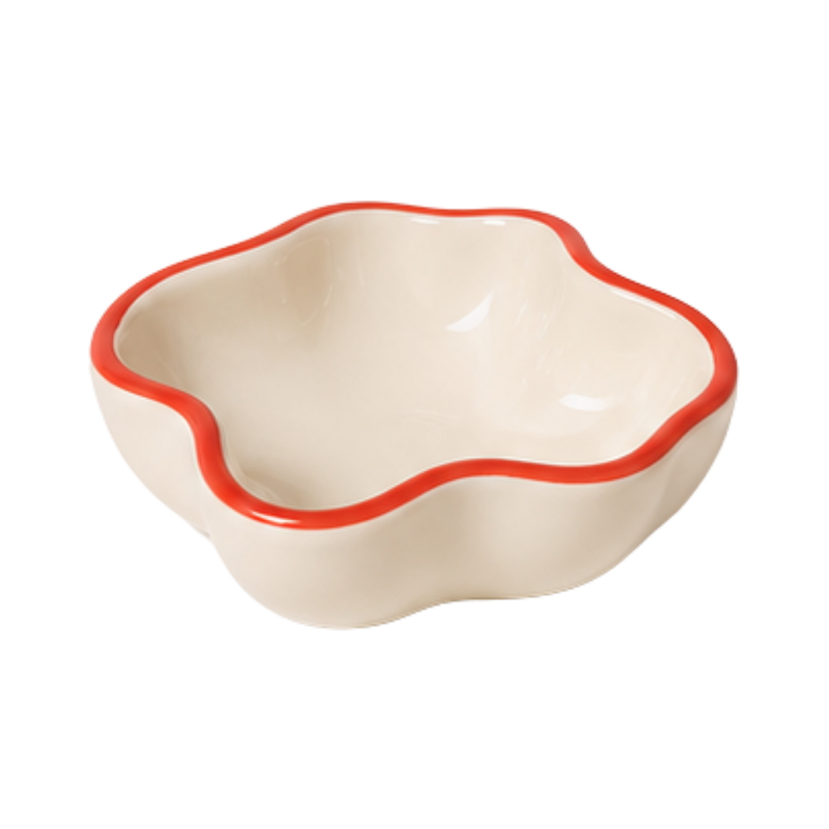 Wavy Rim Bowl – Cream & Red